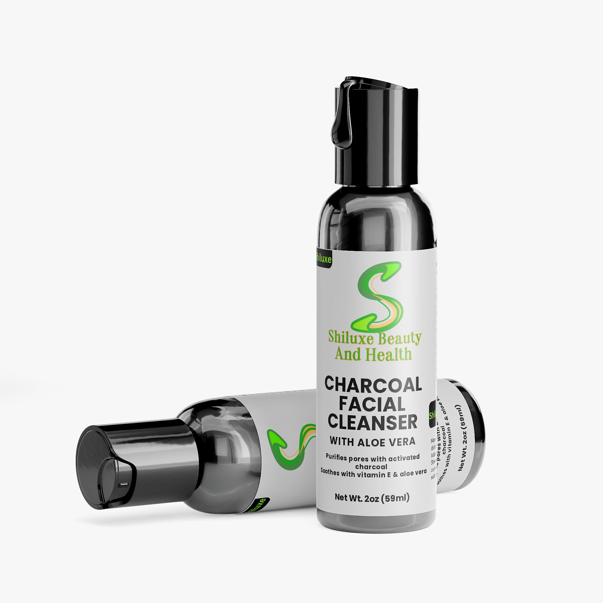 Charcoal Facial Cleanser With Aloe Vera For Face, 2 oz Unisex - With Activated Charcoal, Soothes With Vitamin E & Organic Tea Tree Essential Oil, Paraben-Free Preservative, Pack of 4